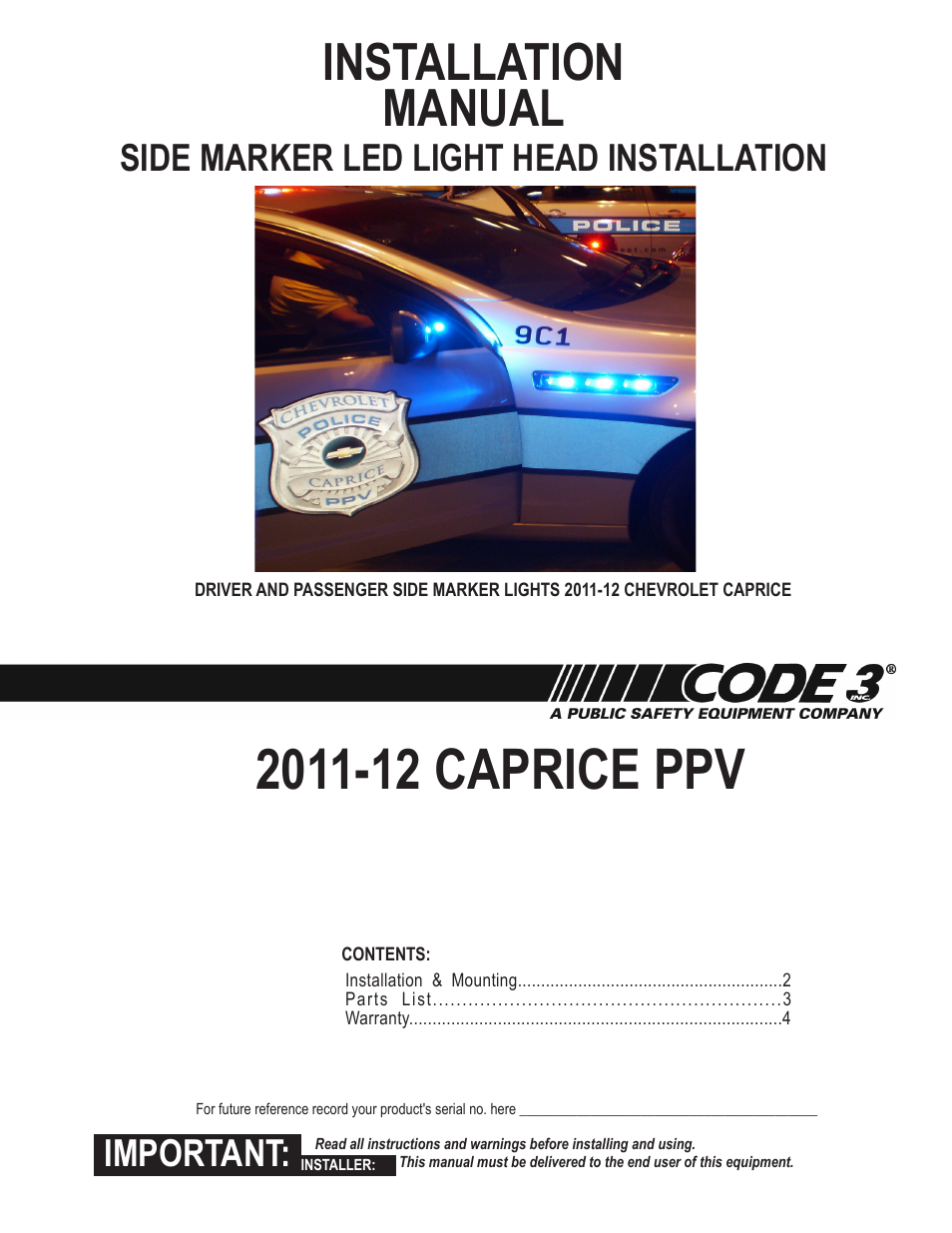 Code 3 Caprice Side Marker LED light User Manual | 4 pages