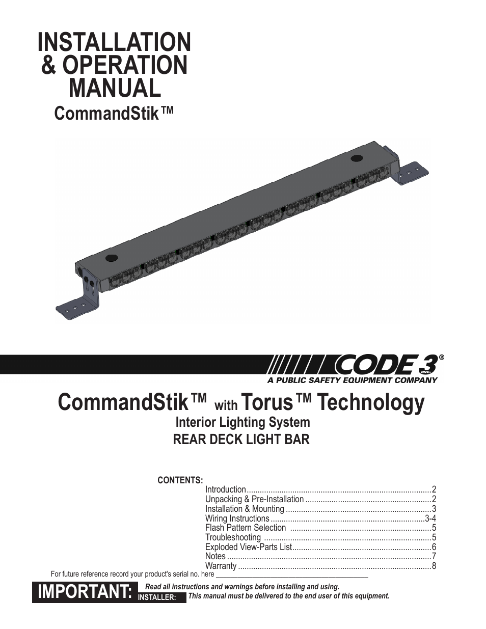 Code 3 CommandStik User Manual | 8 pages