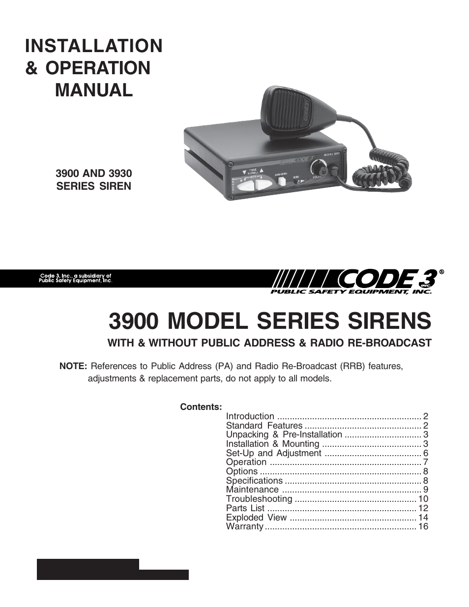 Code 3 Scorpion Siren User Manual | 16 pages