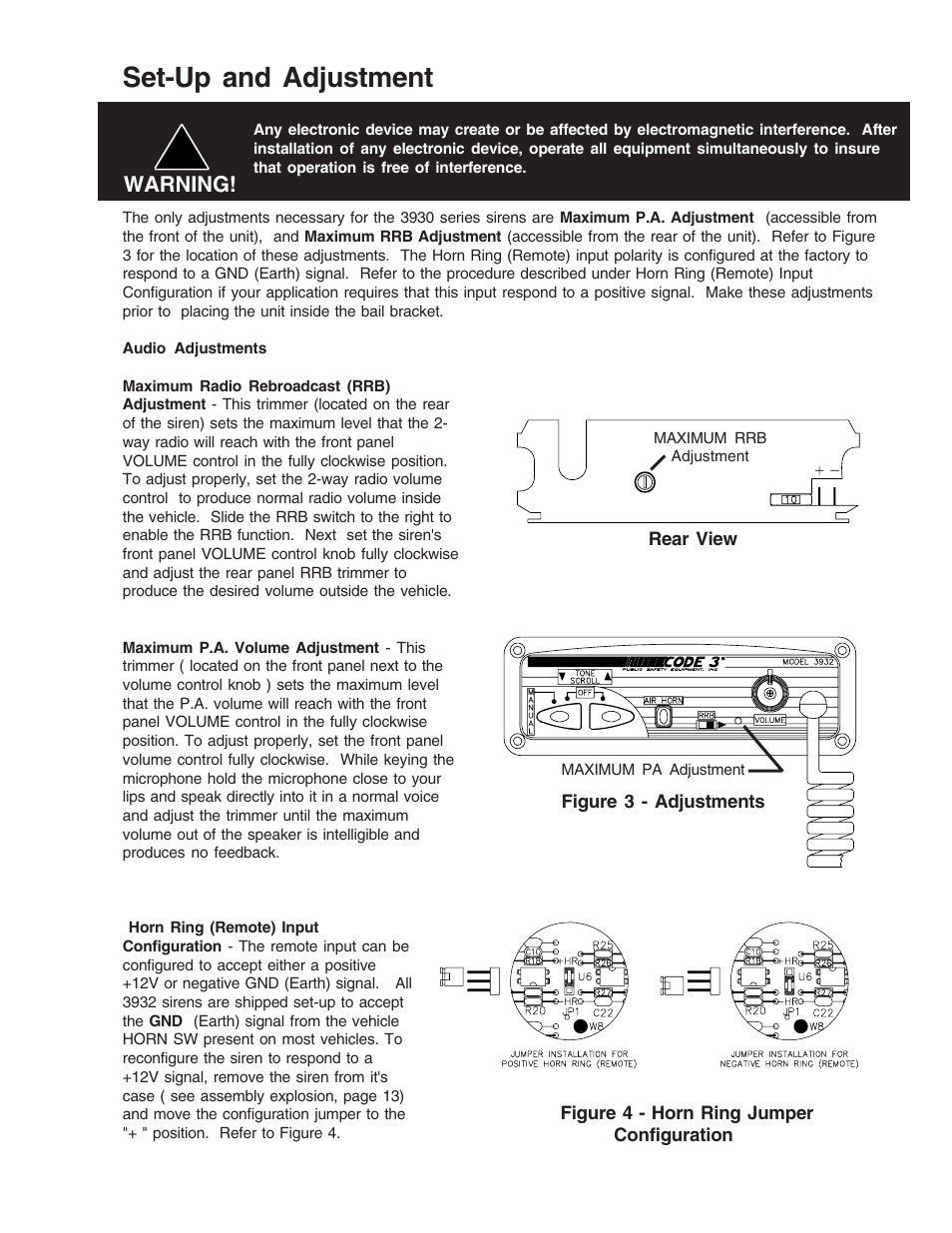 Set-up and adjustment | Code 3 Scorpion Siren User Manual | Page 6 / 16