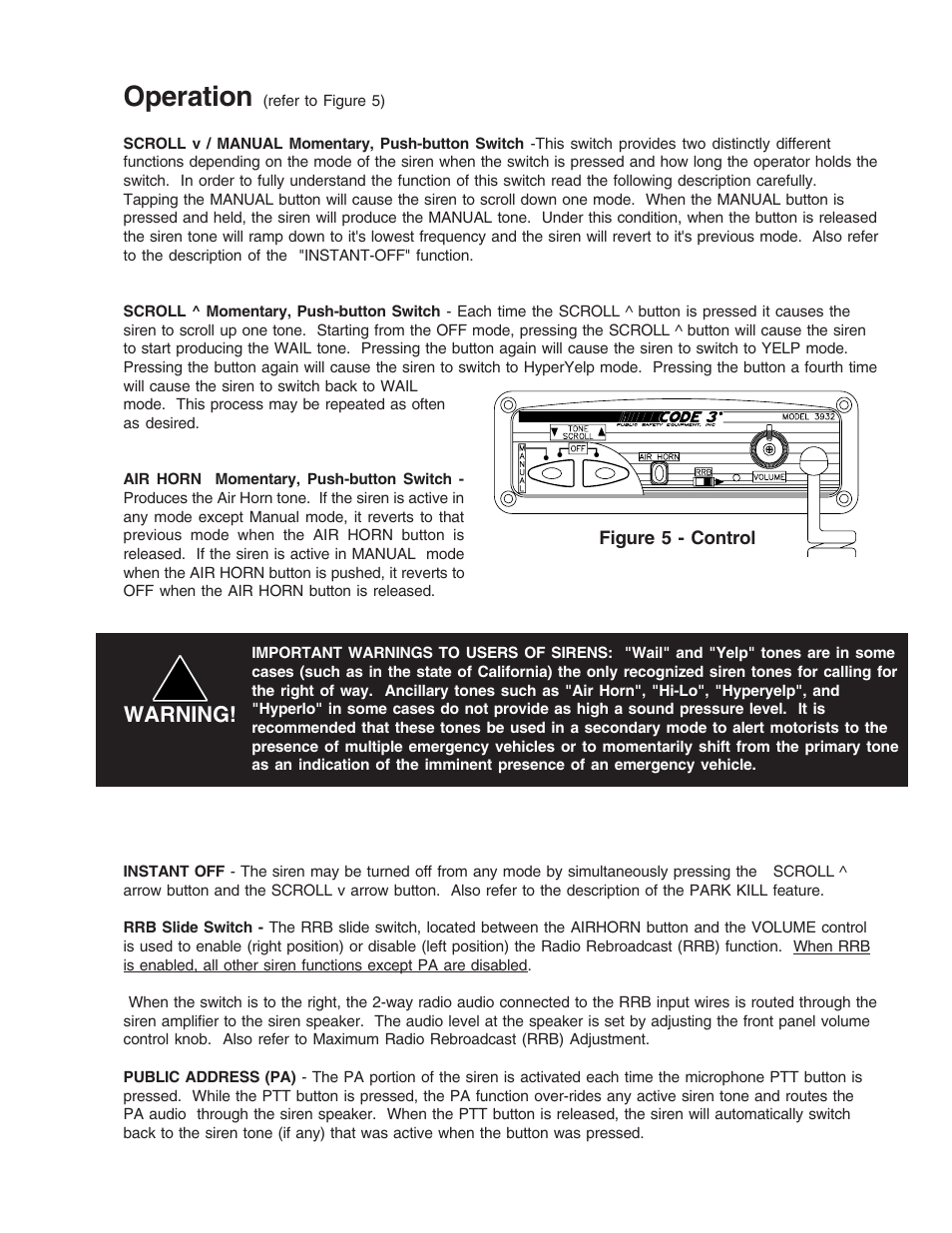 Operation | Code 3 Scorpion Siren User Manual | Page 7 / 16