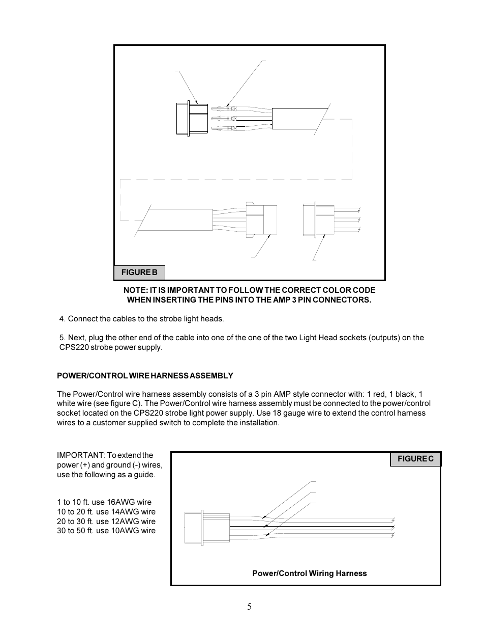 Figure b figure c, Power/control wiring harness | Code 3 CPS220 Remote Strobe Power Supply User Manual | Page 5 / 8