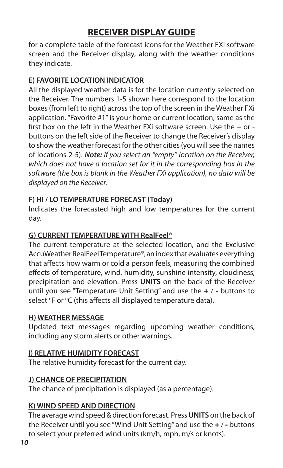 Receiver display guide | Bushnell WEATHERFX 960900C User Manual | Page 10 / 16