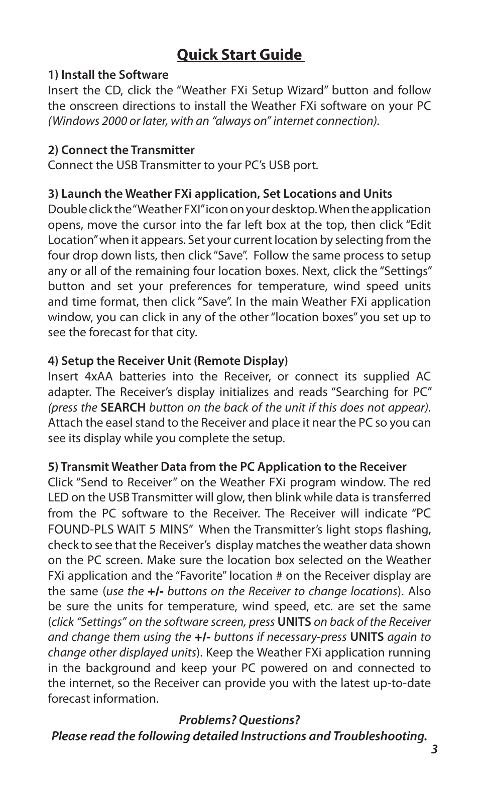 Quick start guide | Bushnell WEATHERFX 960900C User Manual | Page 3 / 16