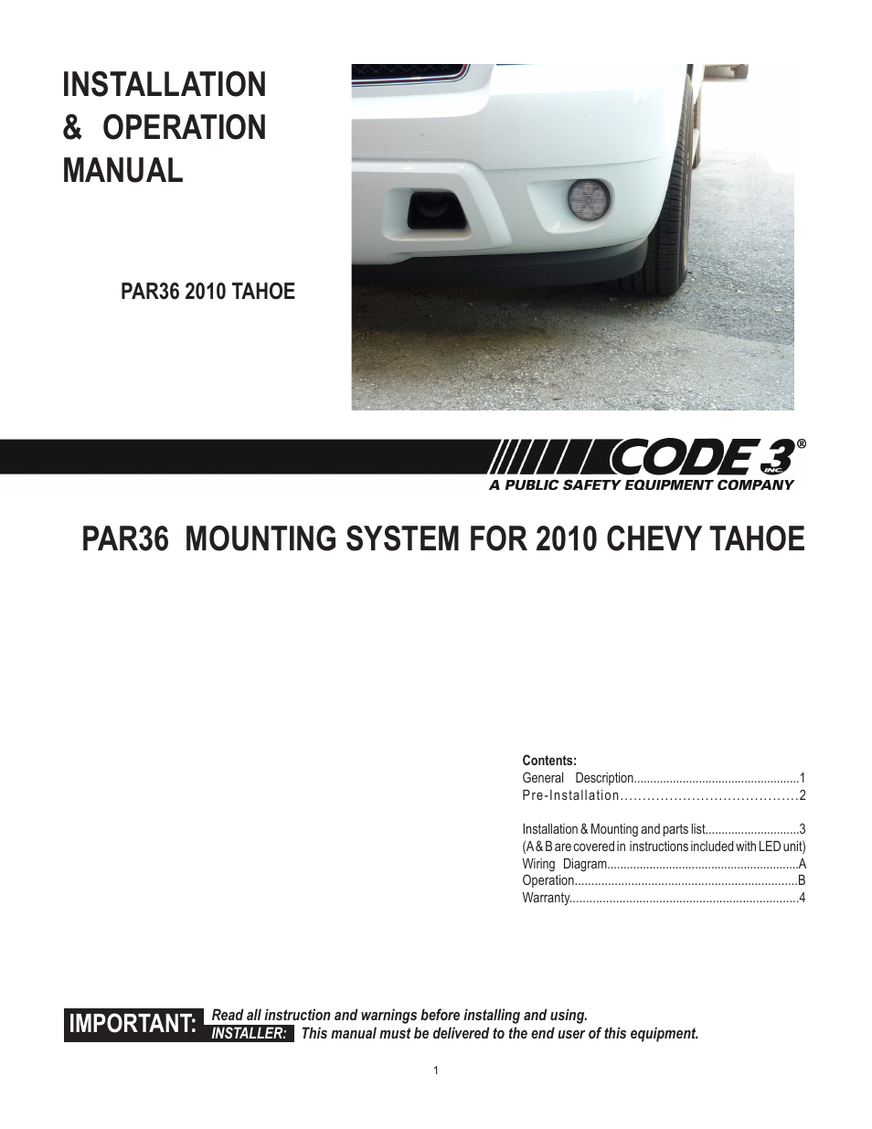 Code 3 for 2010 Tahoe User Manual | 4 pages