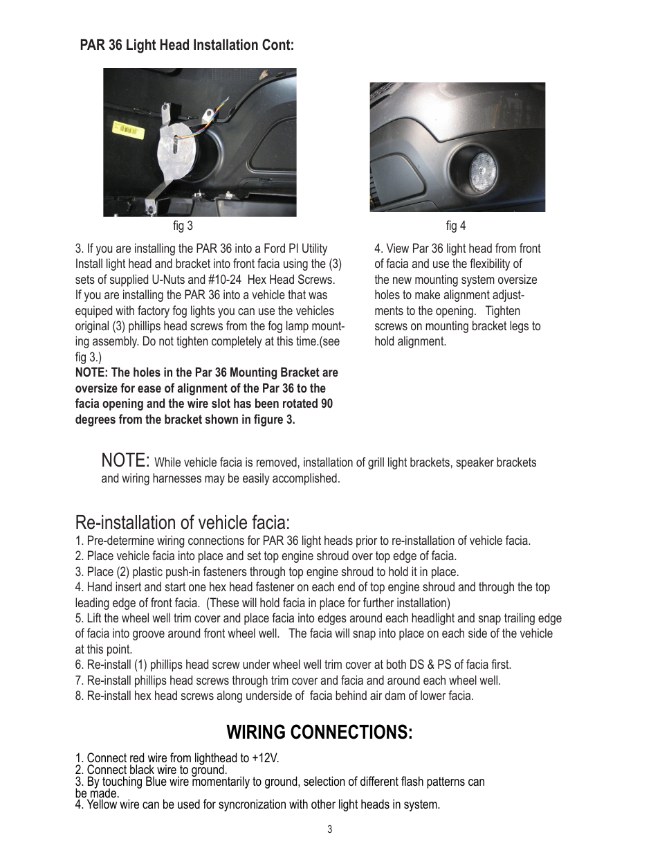 Re-installation of vehicle facia, Wiring connections | Code 3 for 2011 Ford PI Utility and Explorer User Manual | Page 3 / 4