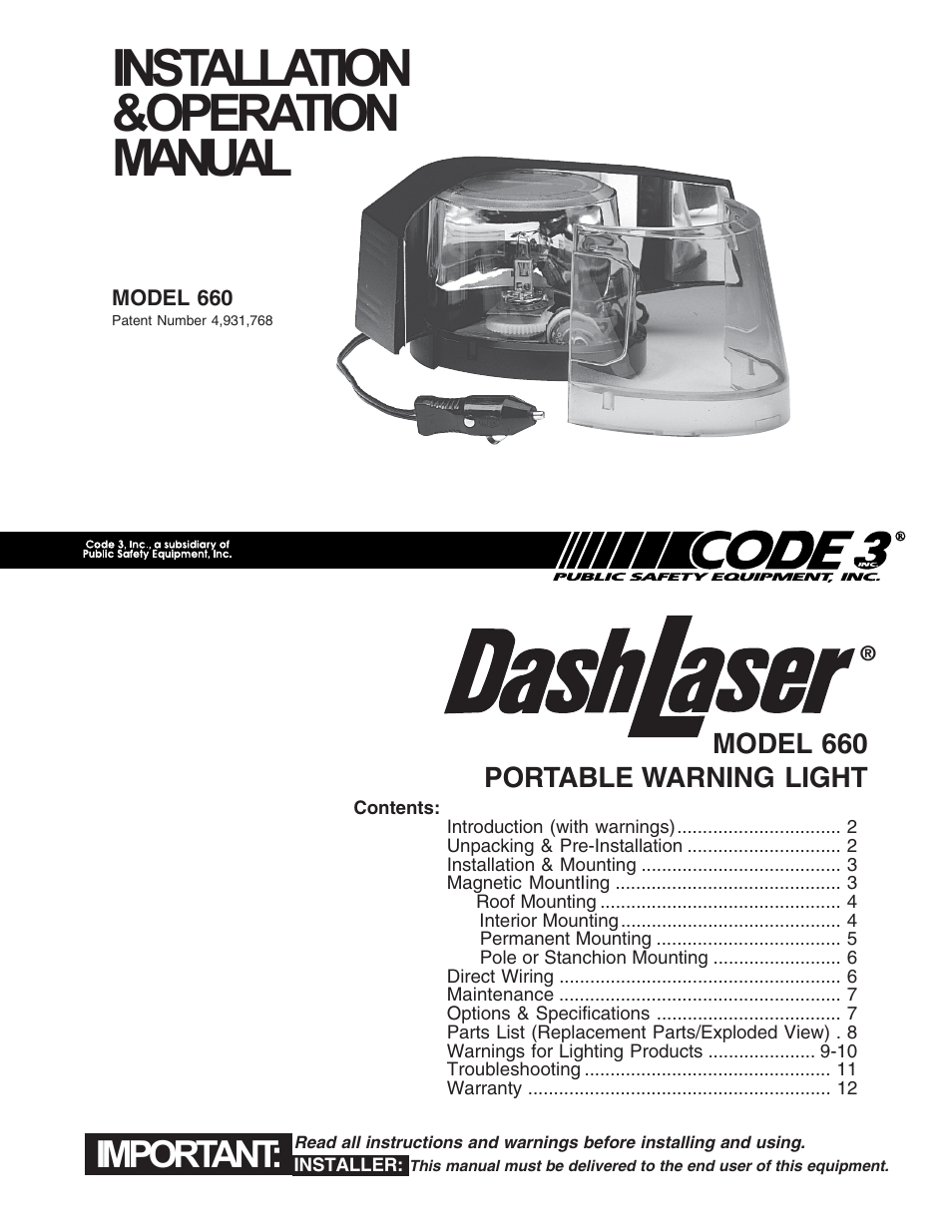 Code 3 DashLaser User Manual | 12 pages