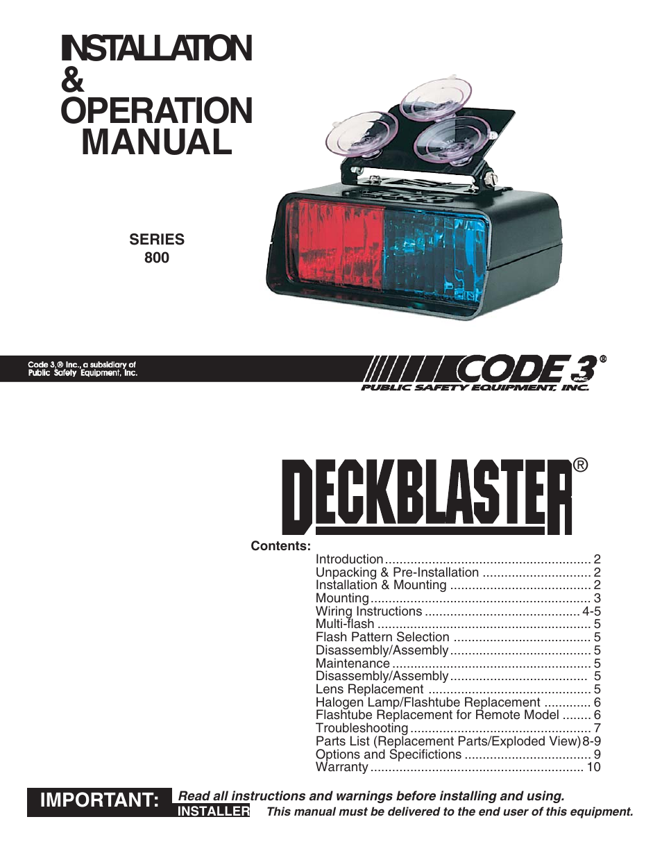 Code 3 DeckBlaster User Manual | 10 pages