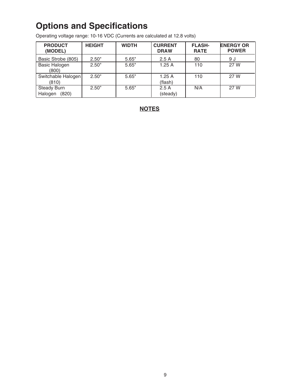 Options and specifications | Code 3 DeckBlaster User Manual | Page 9 / 10