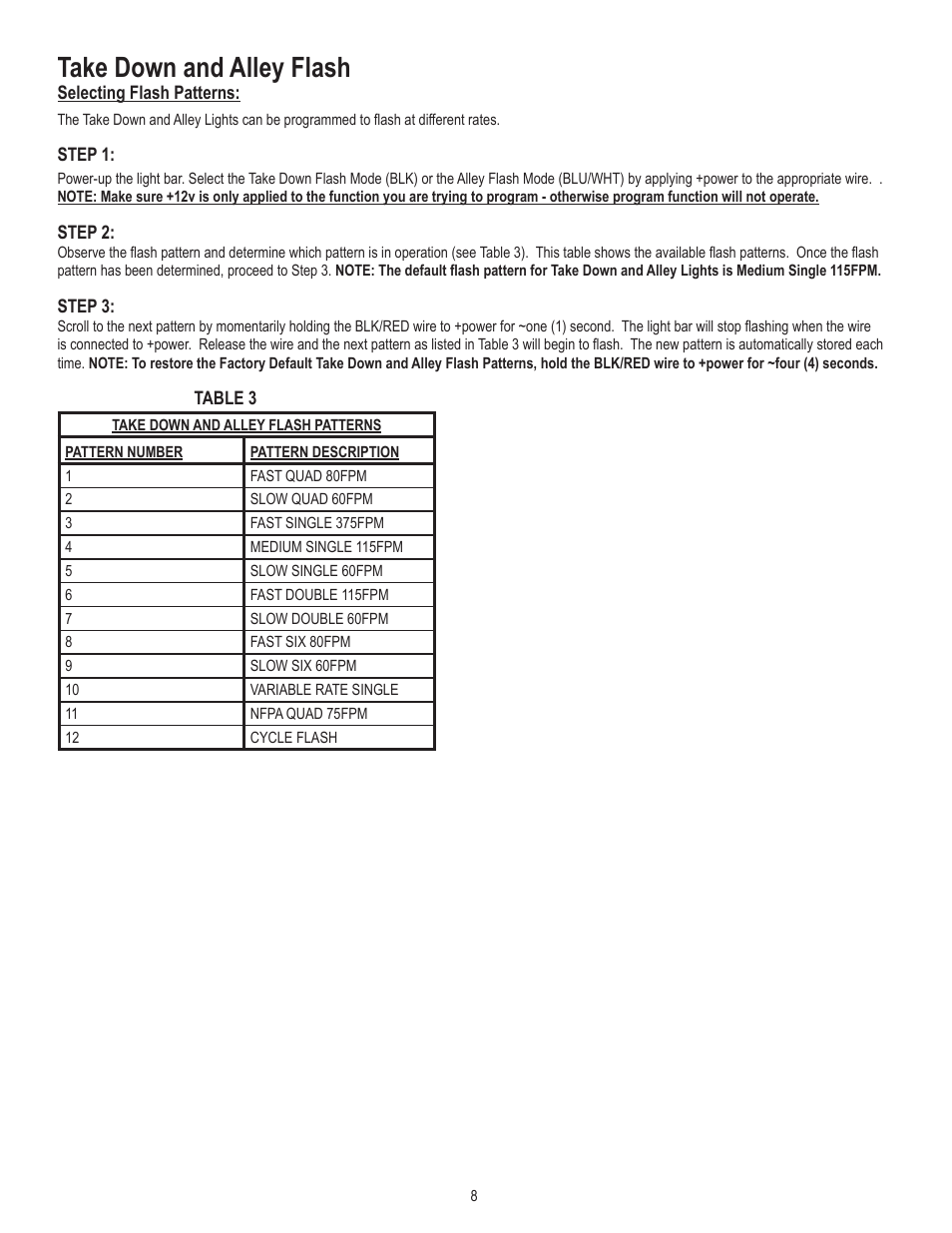 Take down and alley flash | Code 3 Defender User Manual | Page 8 / 12