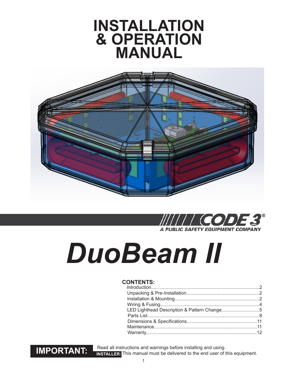 Code 3 DuoBeam II User Manual | 12 pages