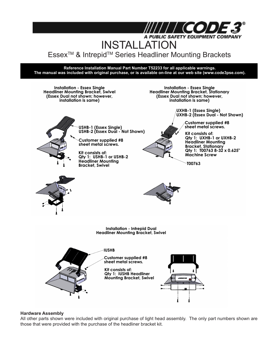 Code 3 Essex Headliner Mounting Bracket User Manual | 2 pages