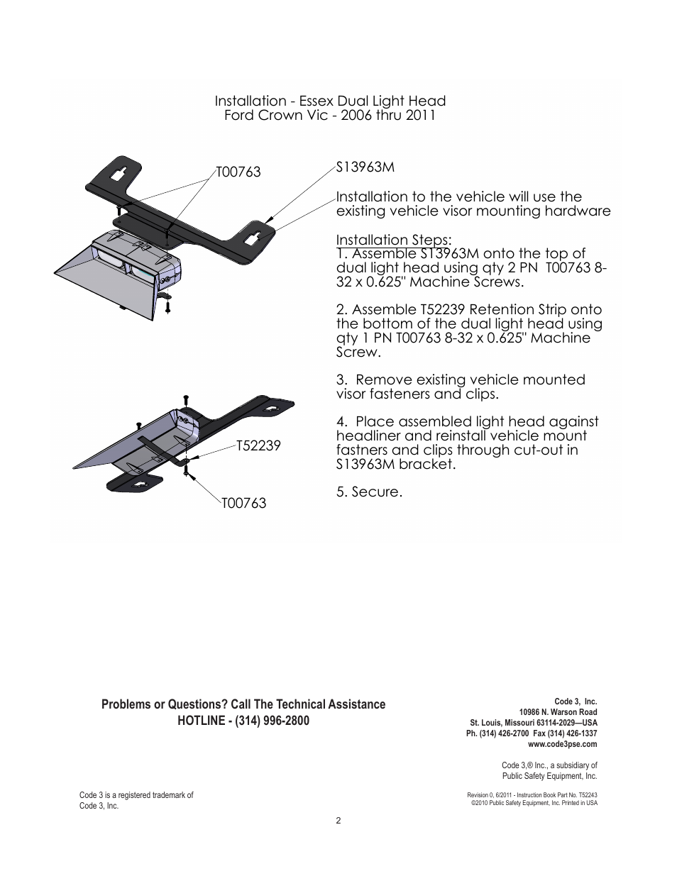 Code 3 Essex Headliner Mounting Bracket User Manual | Page 2 / 2