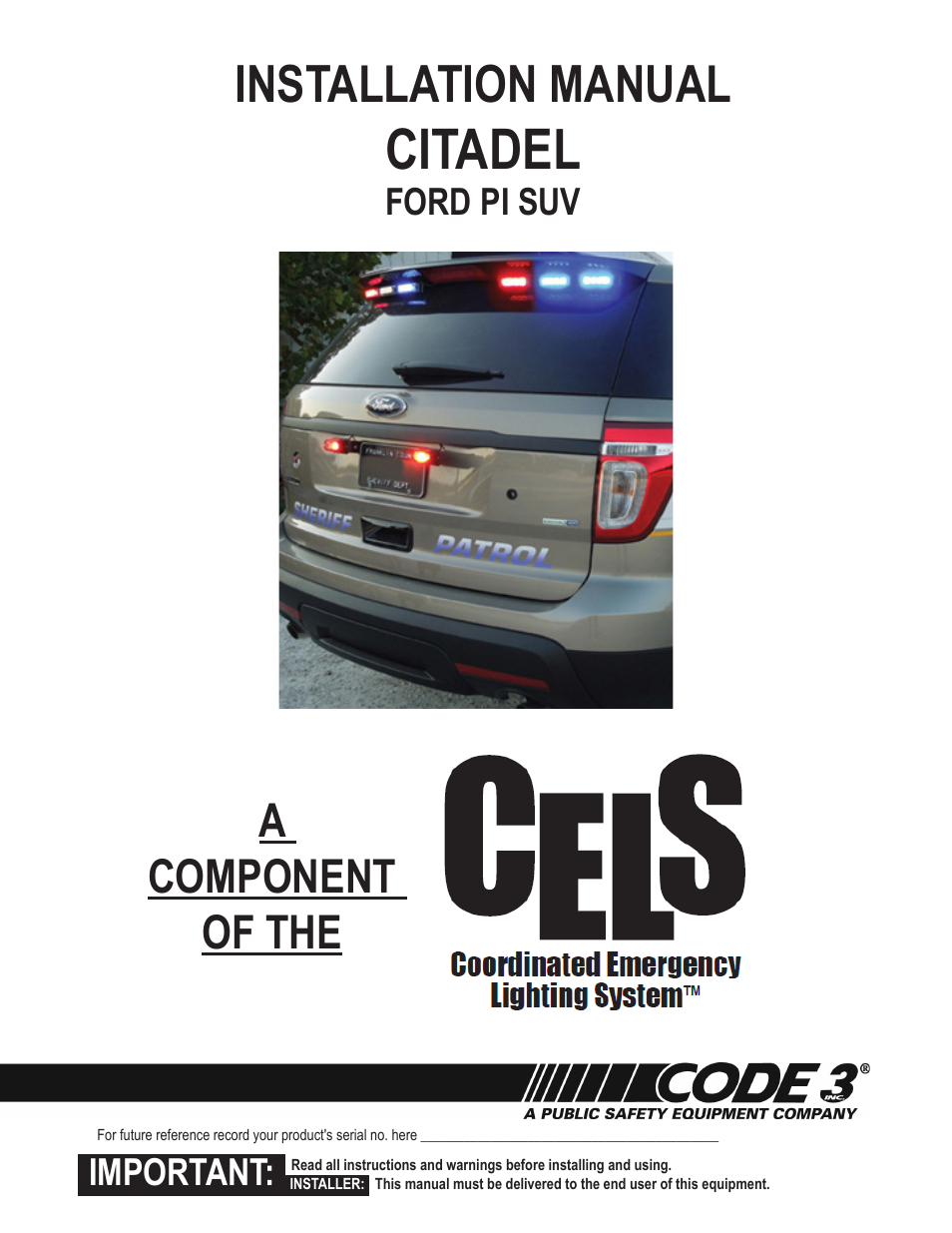 Code 3 Ford PI Citadel User Manual | 8 pages