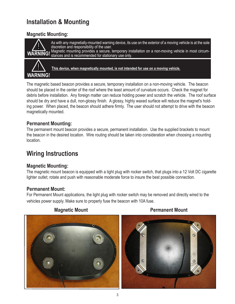 Installation & mounting, Wiring instructions | Code 3 Frontier LED Mini Bar User Manual | Page 3 / 8