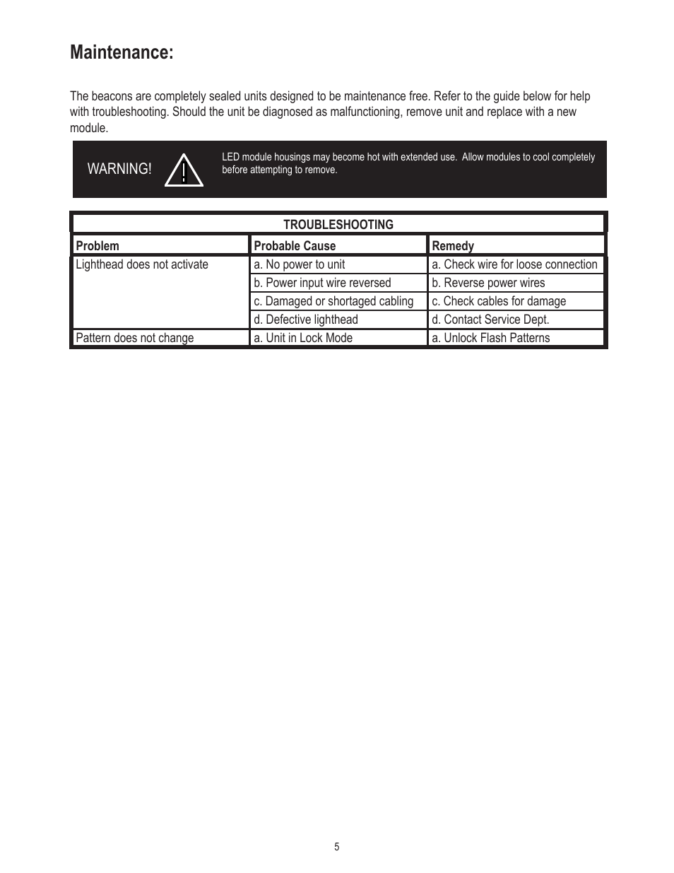 Maintenance | Code 3 Frontier LED Mini Bar User Manual | Page 5 / 8