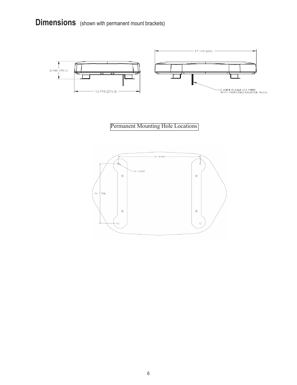 Dimensions | Code 3 Frontier LED Mini Bar User Manual | Page 6 / 8