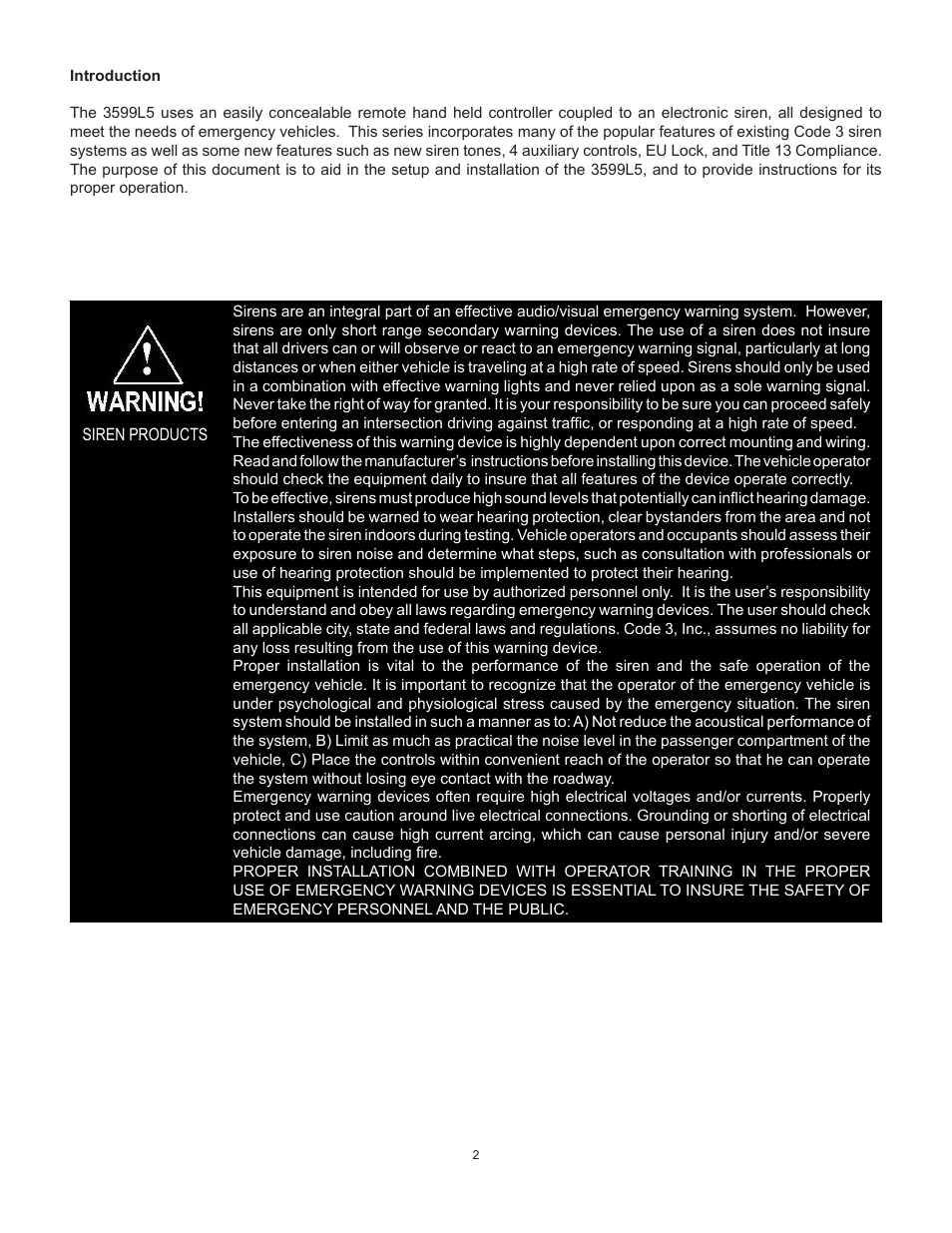 Code 3 H2Covert Siren User Manual | Page 2 / 16