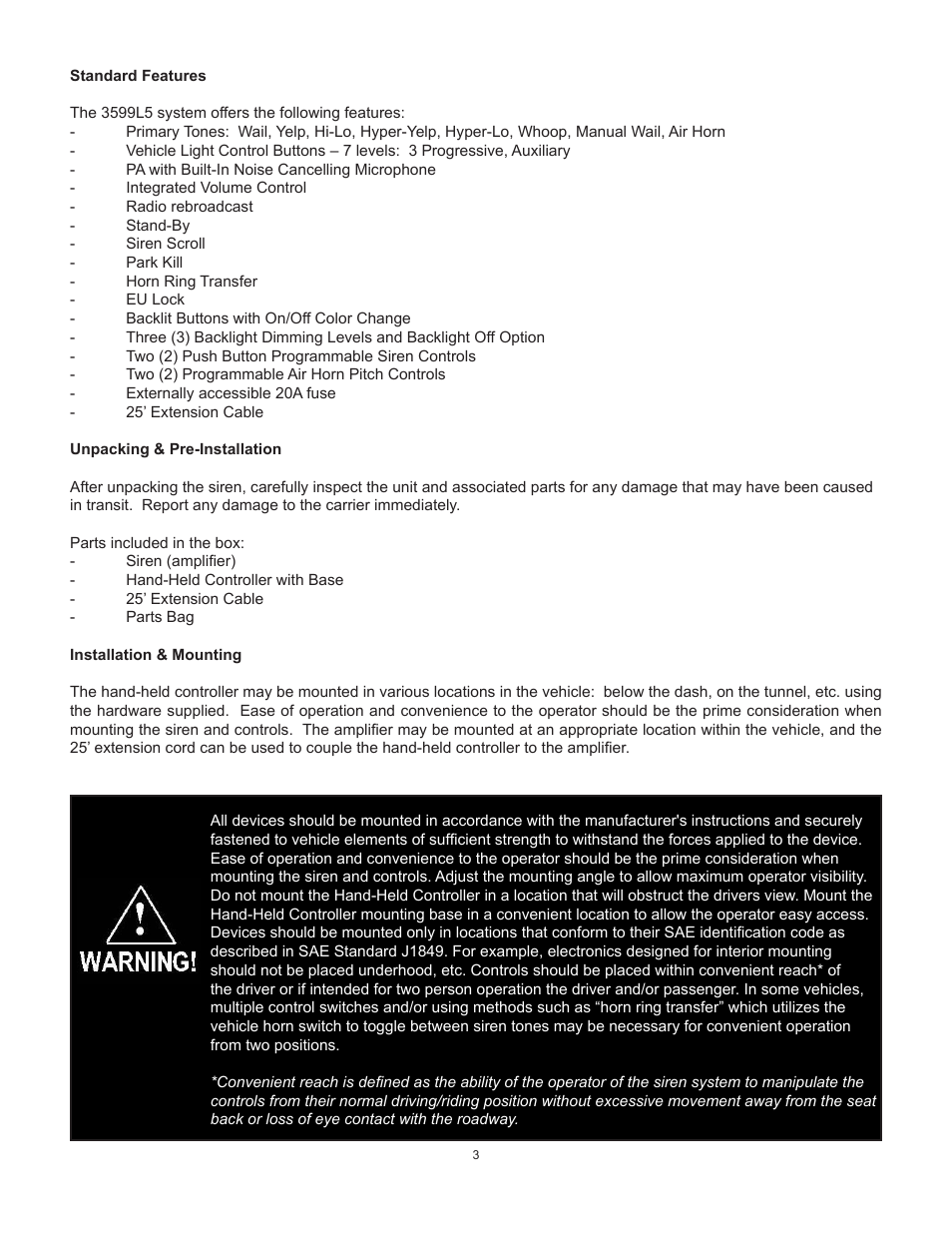Code 3 H2Covert Siren User Manual | Page 3 / 16
