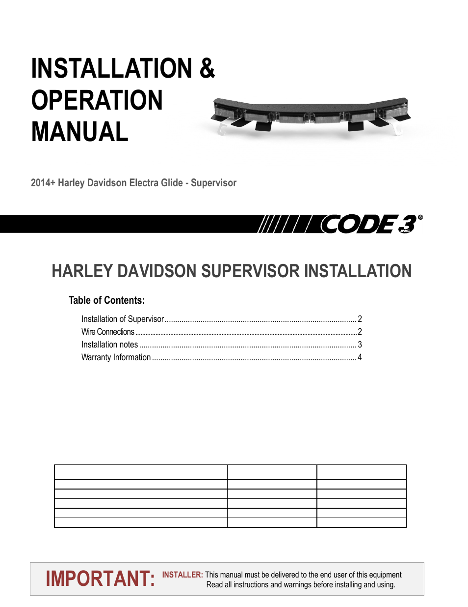 Code 3 Harley Davidson SuperVisor User Manual | 4 pages