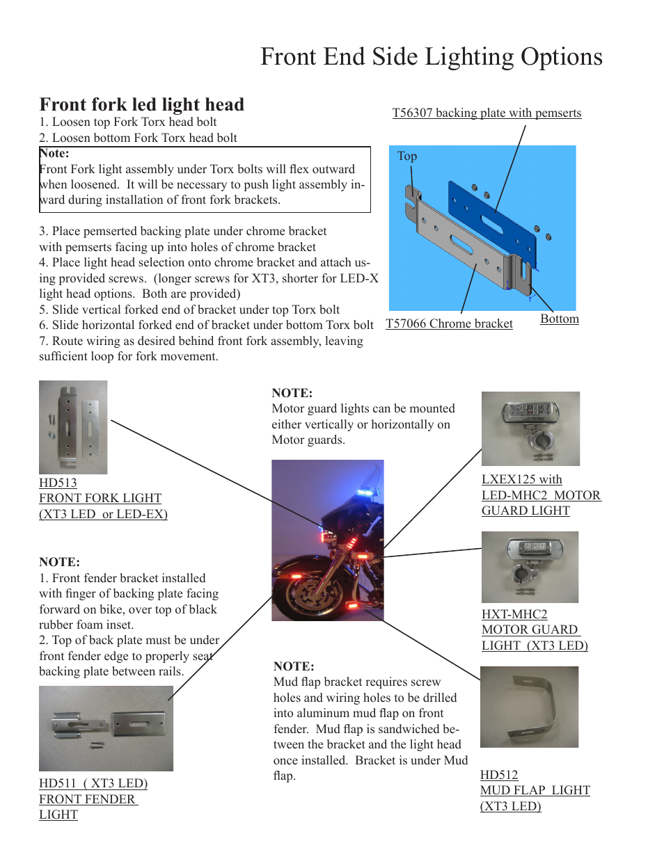 Front end side lighting options, Front fork led light head | Code 3 Harley-Davidson User Manual | Page 3 / 12