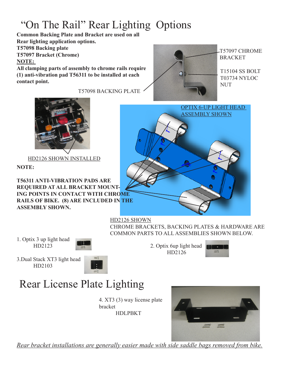 On the rail” rear lighting options, Rear license plate lighting | Code 3 Harley-Davidson User Manual | Page 4 / 12