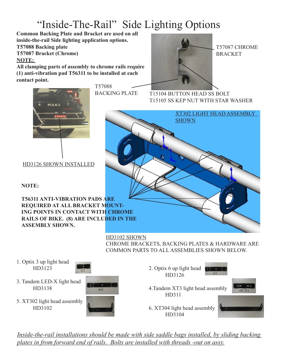 Inside-the-rail” side lighting options | Code 3 Harley-Davidson User Manual | Page 5 / 12