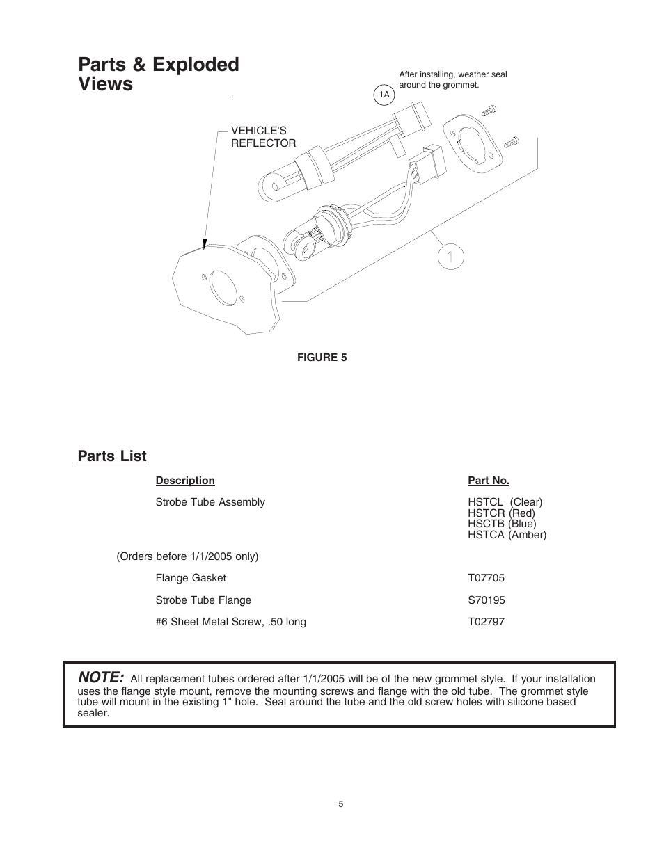 Parts & exploded views, Parts list | Code 3 Hide-A-Way User Manual | Page 5 / 8