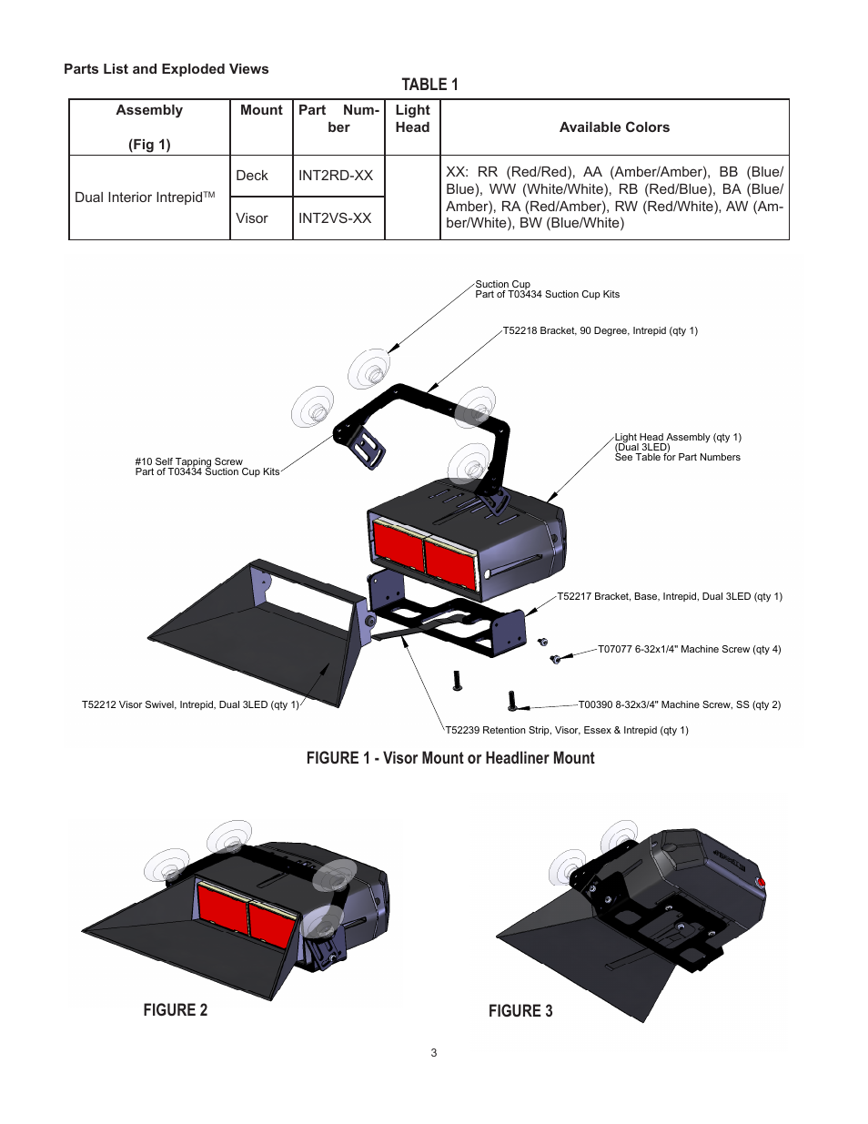 Table 1, Figure 3, Figure 1 - visor mount or headliner mount figure 2 | Code 3 Intrepid User Manual | Page 3 / 6