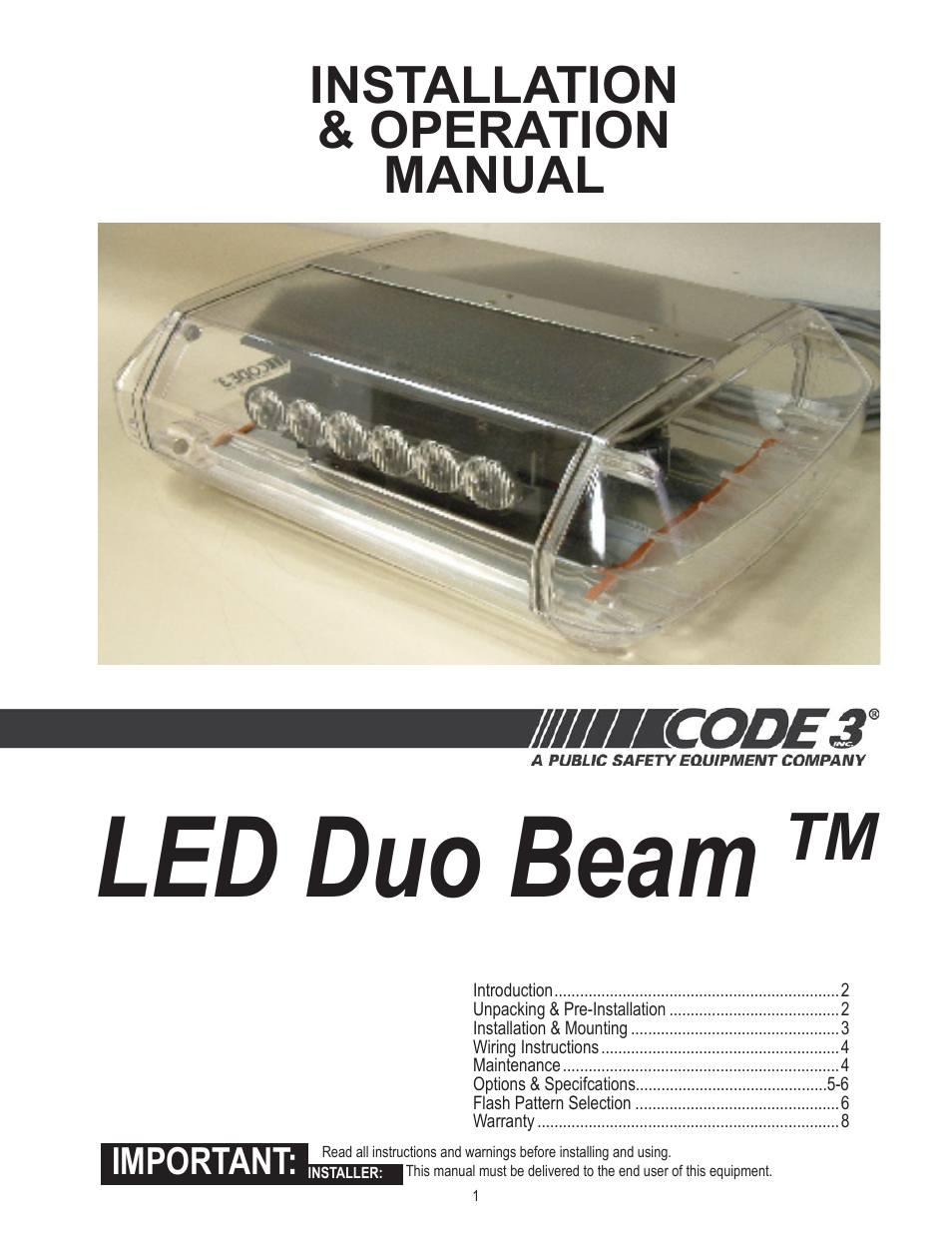 Code 3 LED DuoBeam User Manual | 8 pages
