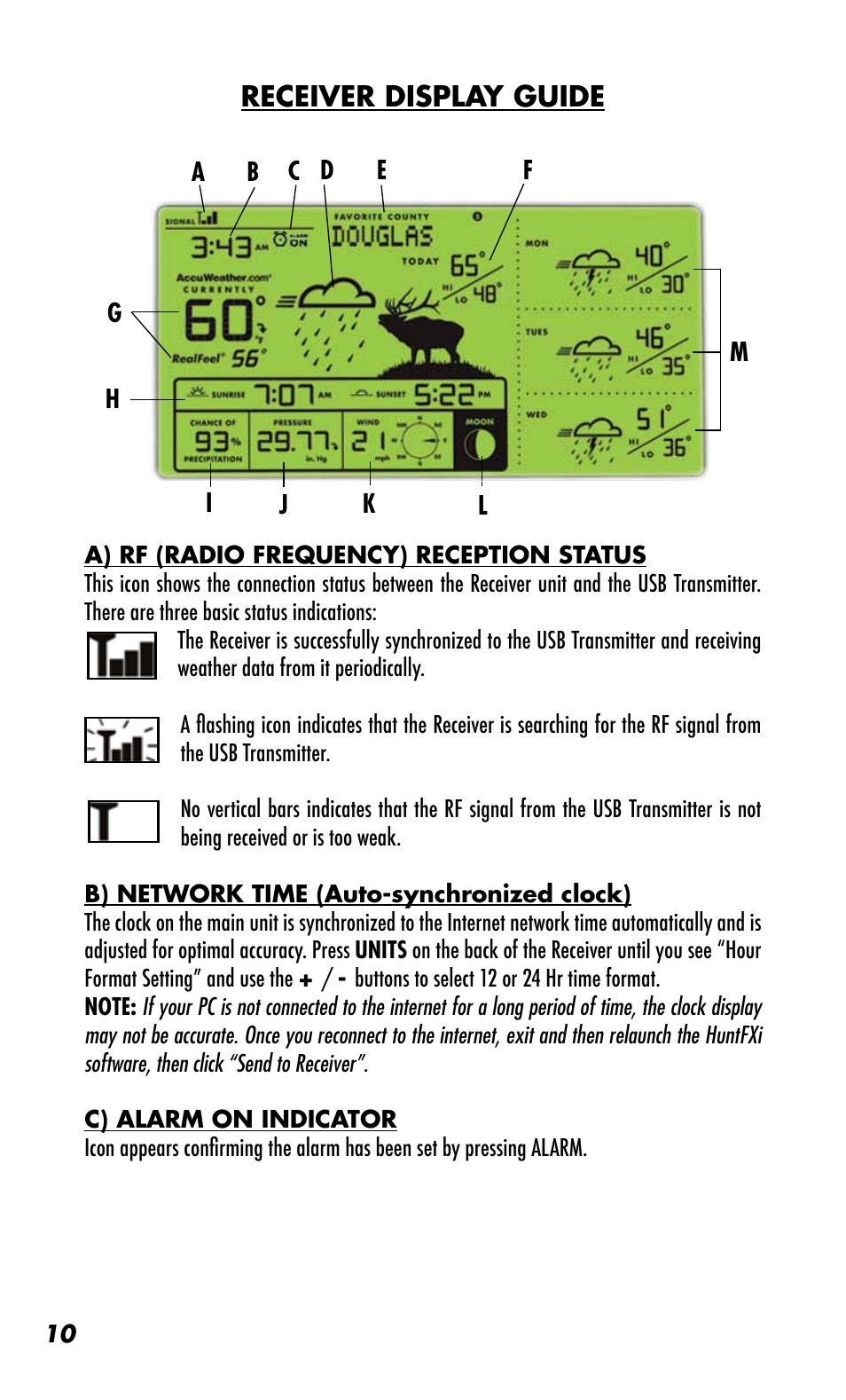 Receiver display guide | Bushnell WEATHERFX 960072C User Manual | Page 10 / 18