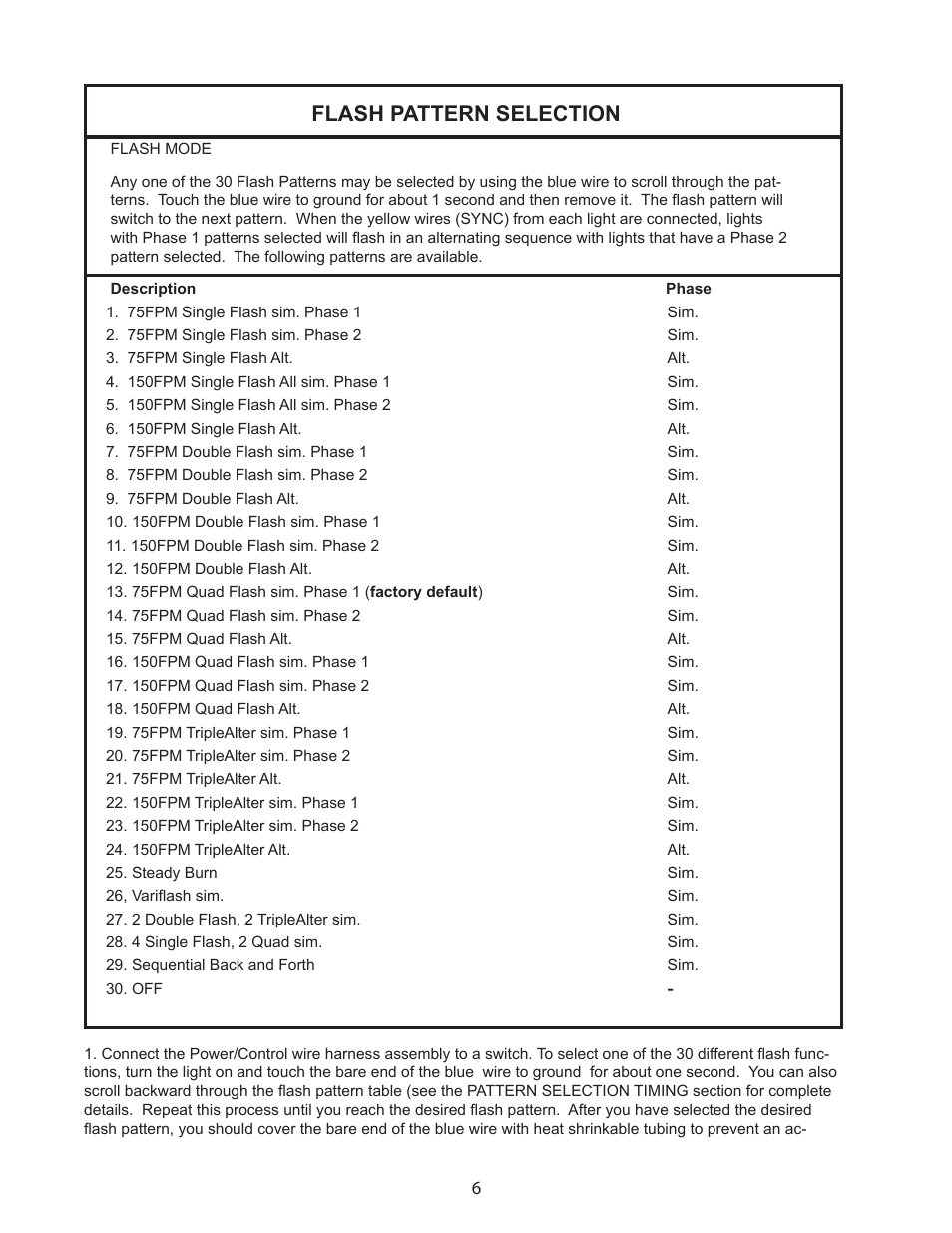 Flash pattern selection | Code 3 LED Hide-A-Blast User Manual | Page 6 / 8