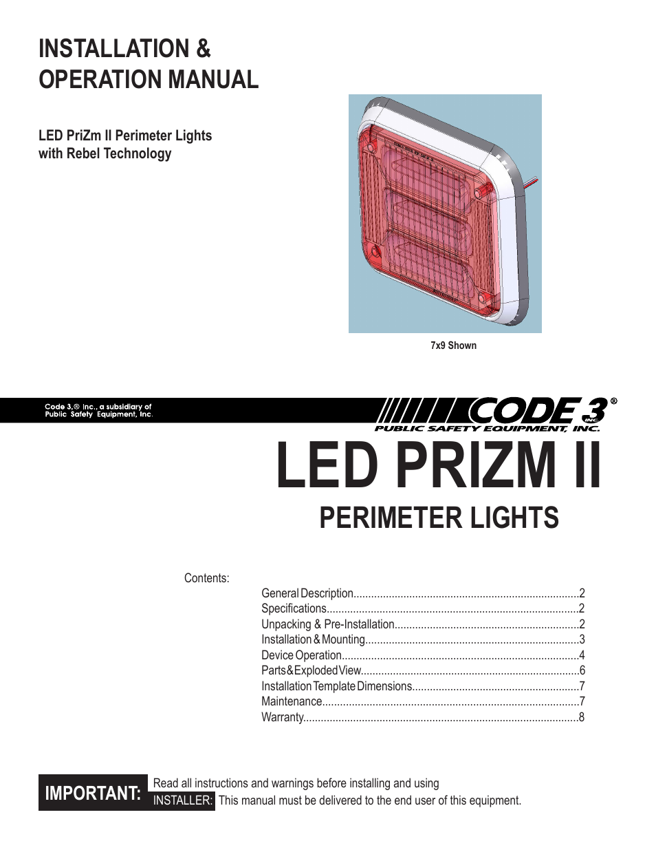 Code 3 LED PriZm II Perimeter Lights User Manual | 8 pages