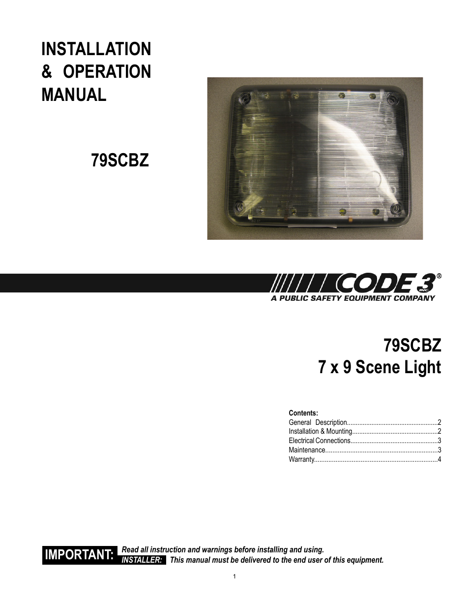 Code 3 LED Scene Light User Manual | 4 pages