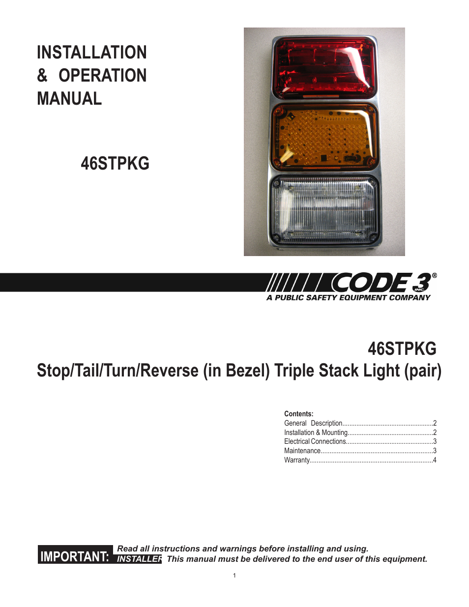 Code 3 LED Triple Stack User Manual | 4 pages