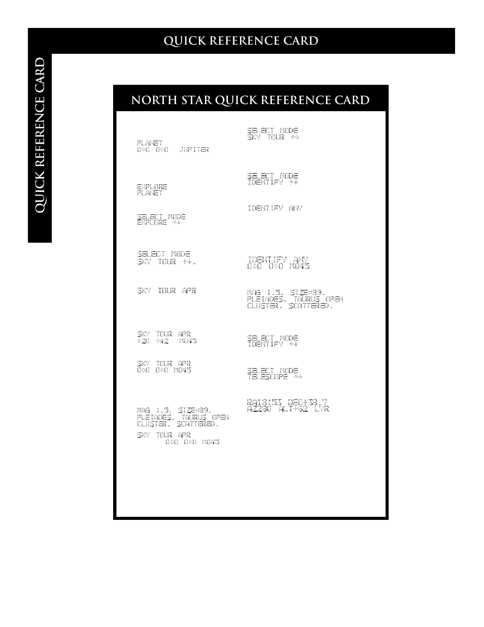 Quick reference card, North star quick reference card | Bushnell 78-7830 User Manual | Page 38 / 39