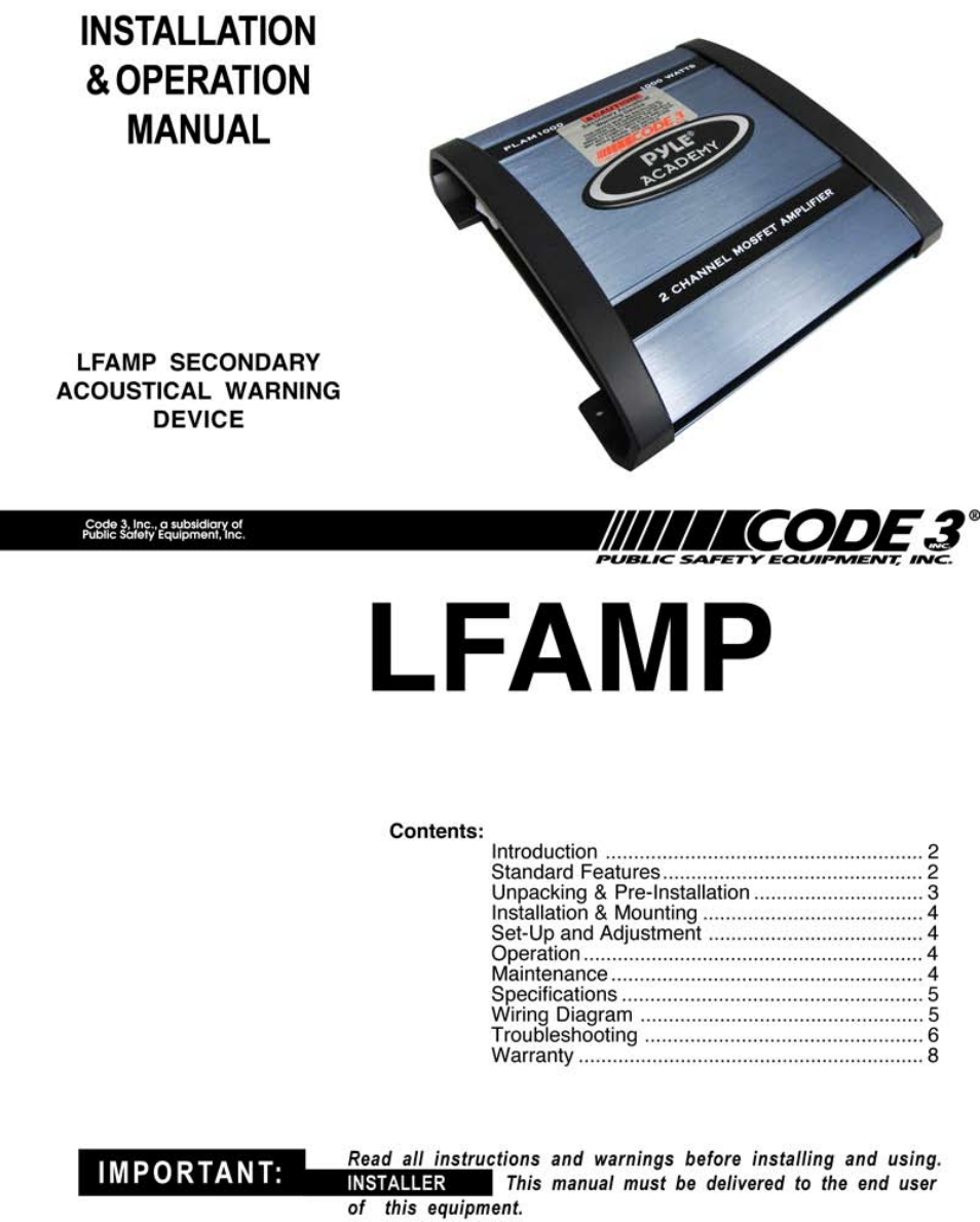 Code 3 LFAMP User Manual | 8 pages