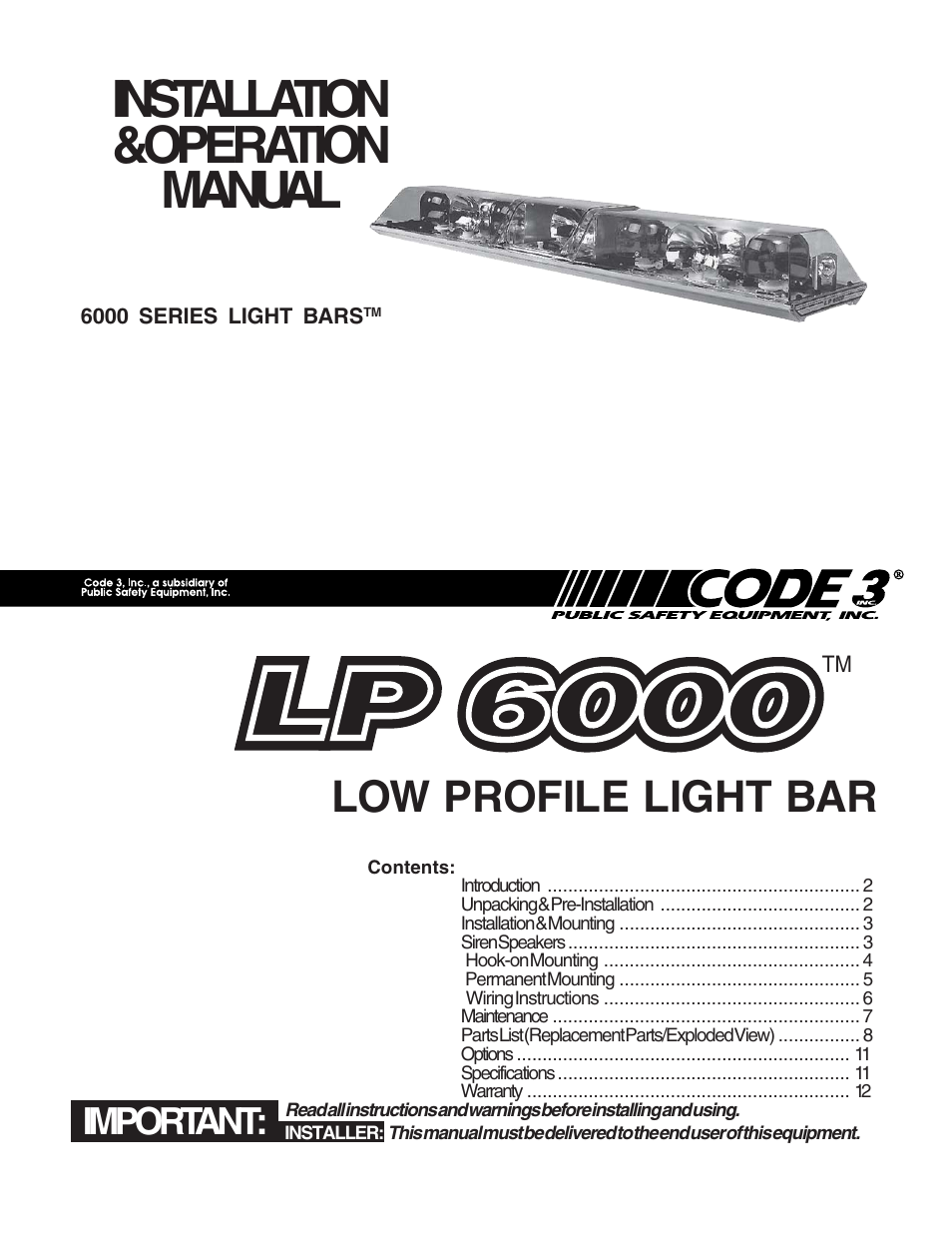 Code 3 LP 6000 User Manual | 12 pages