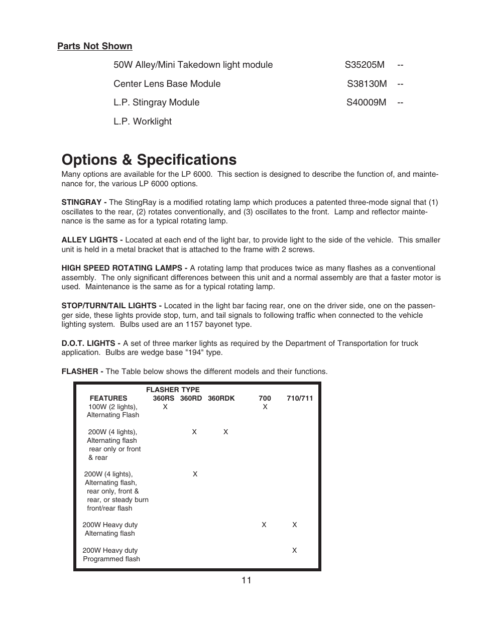 Options & specifications | Code 3 LP 6000 User Manual | Page 11 / 12