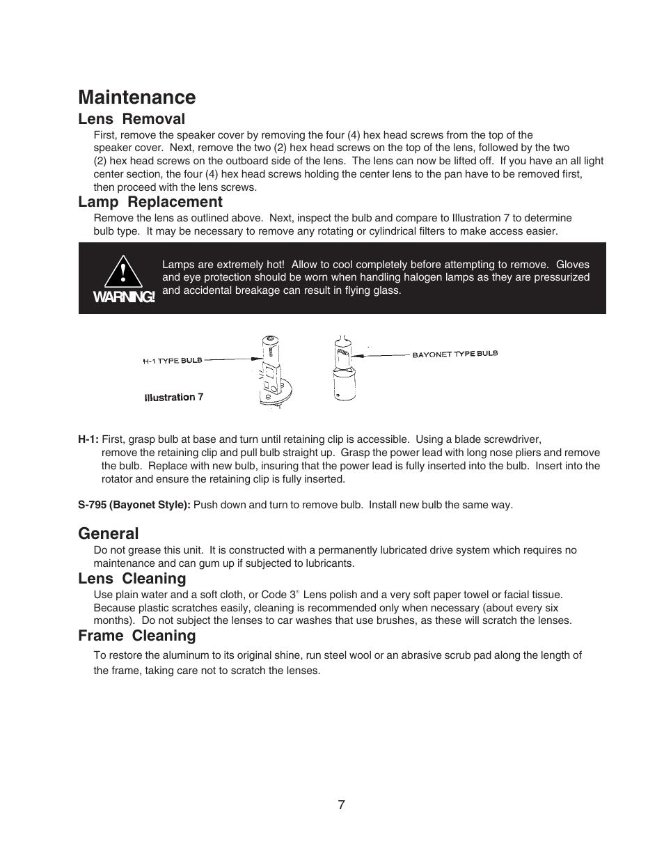 Maintenance, General | Code 3 LP 6000 User Manual | Page 7 / 12