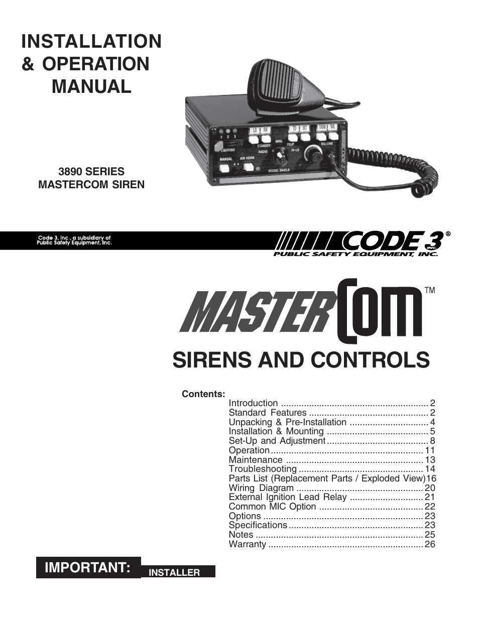 Code 3 MasterCom B Series User Manual | 26 pages