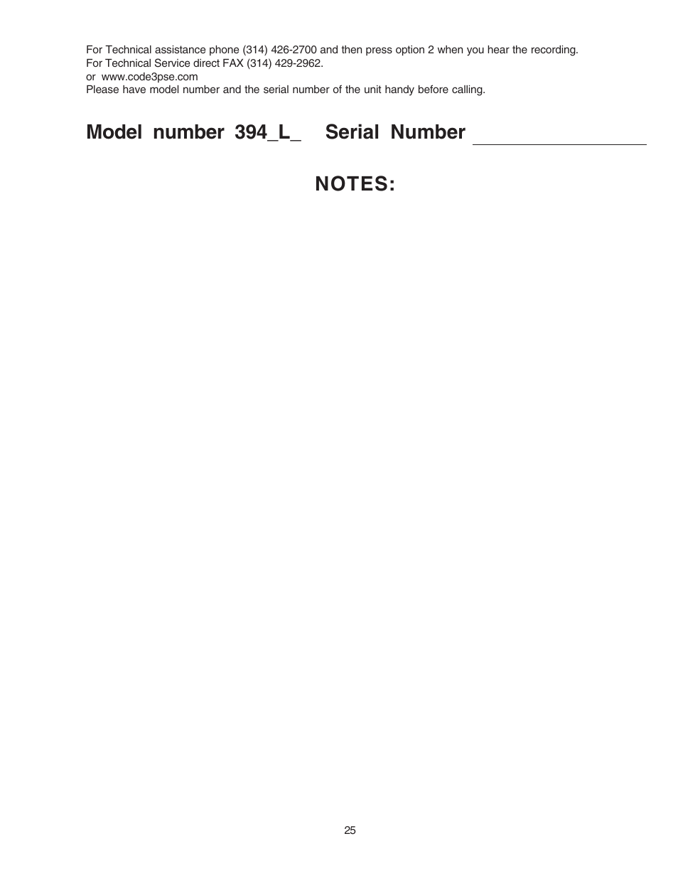 Model number 394_l_ serial number | Code 3 MasterCom B Series User Manual | Page 25 / 26