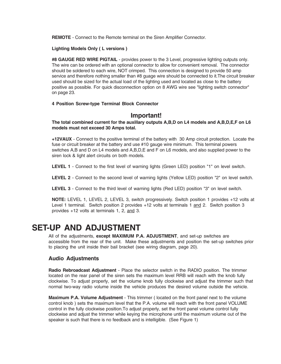 Set-up and adjustment, Important | Code 3 MasterCom B Series User Manual | Page 8 / 26