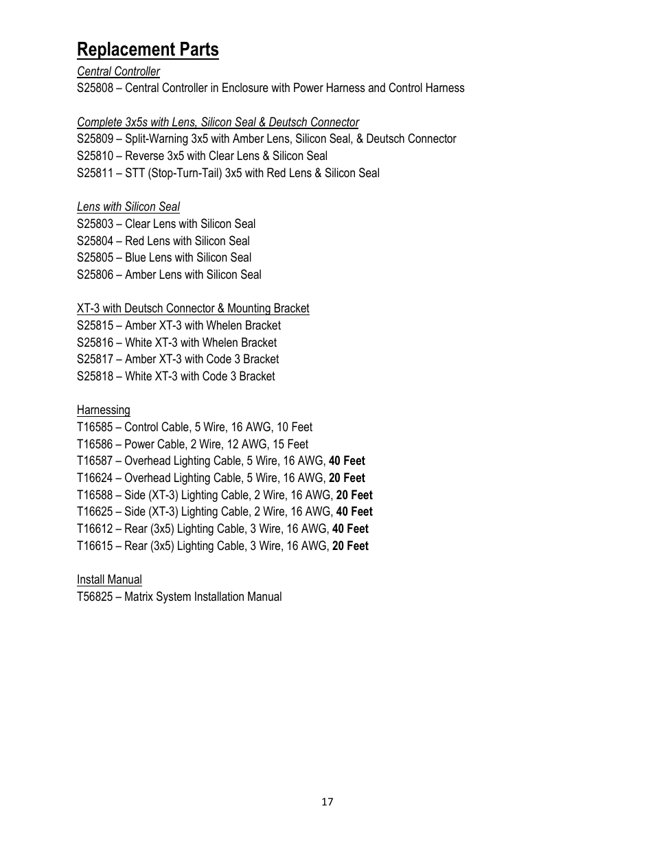 Replacement parts | Code 3 Matrix User Manual | Page 17 / 20