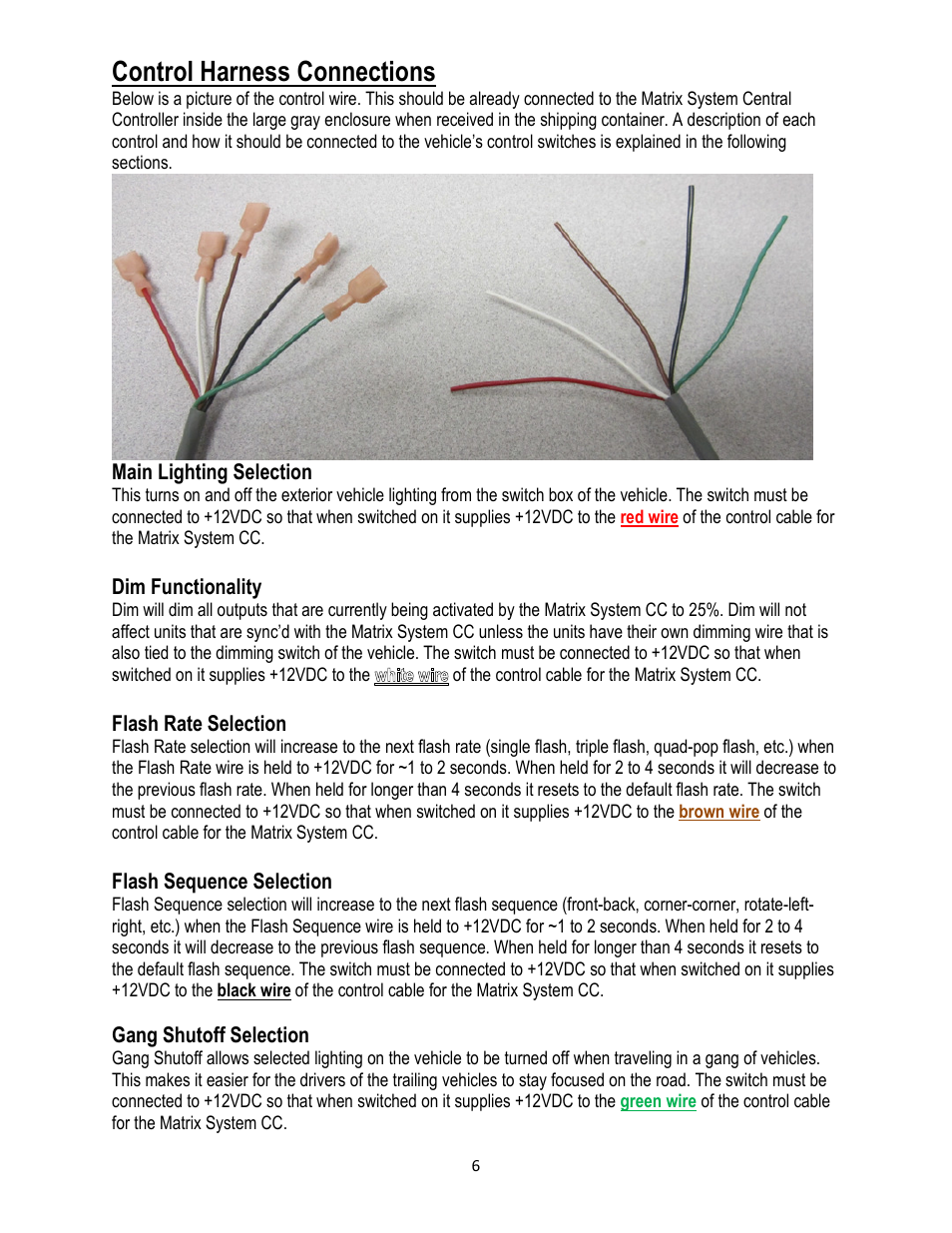 Control harness connections | Code 3 Matrix User Manual | Page 6 / 20