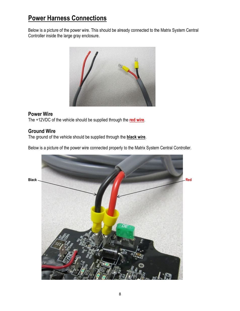 Power harness connections | Code 3 Matrix User Manual | Page 8 / 20