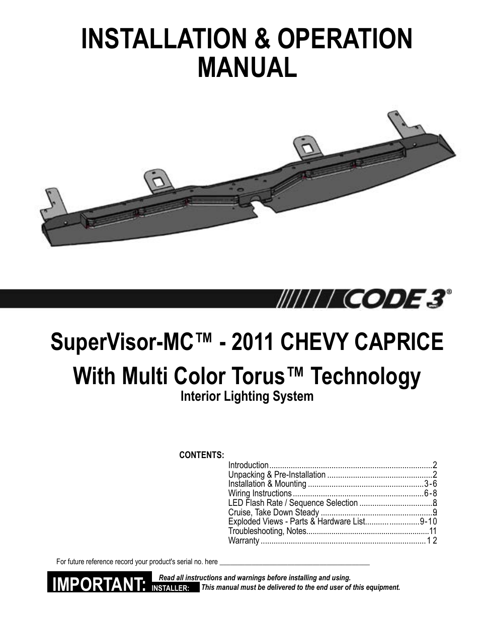 Code 3 MC SuperVisor Caprice User Manual | 12 pages