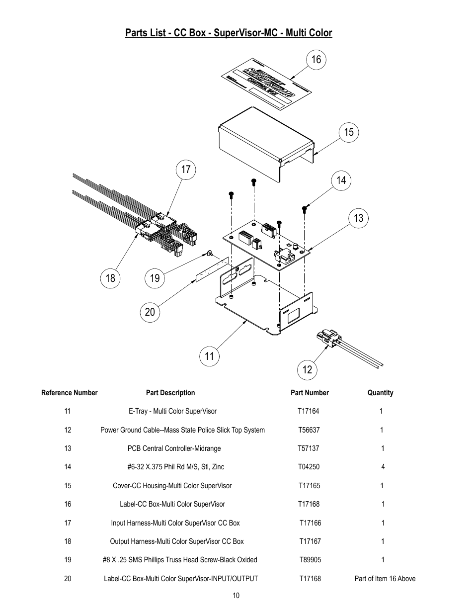 Parts list - cc box - supervisor-mc - multi color | Code 3 MC SuperVisor Caprice User Manual | Page 10 / 12