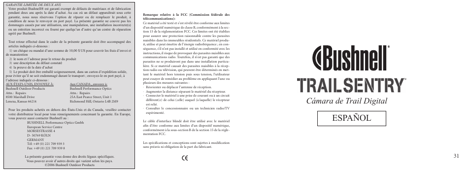 Español, Cámara de trail digital | Bushnell 11-9200 User Manual | Page 16 / 45
