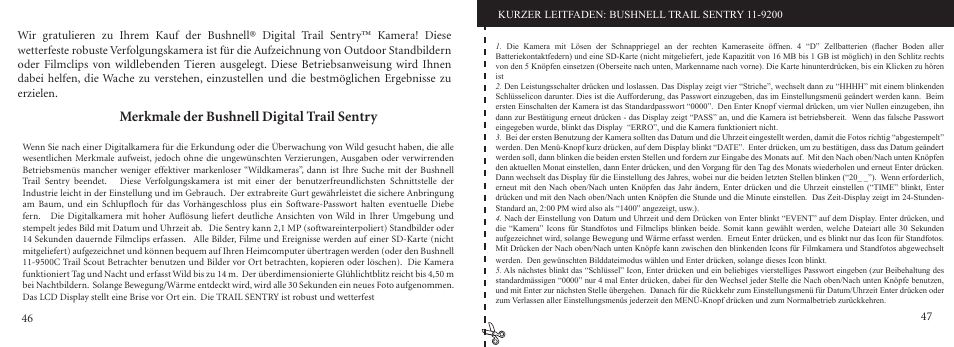 Merkmale der bushnell digital trail sentry | Bushnell 11-9200 User Manual | Page 24 / 45
